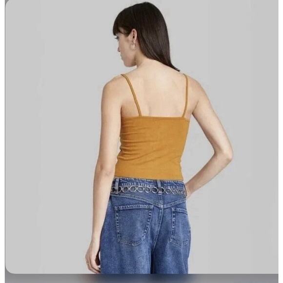 Wild Fable Crop Tank Top in Dark Gold Cami Tank 90s Crop Spaghetti Strap Size S - Picture 2 of 8